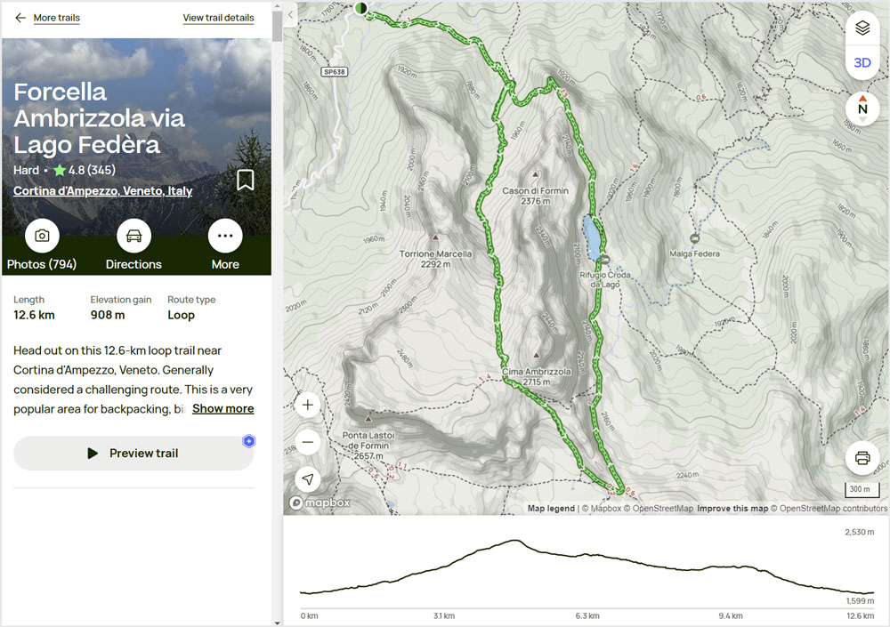 Croda da Lago Circuit with Lago Federa Dolomites trail map