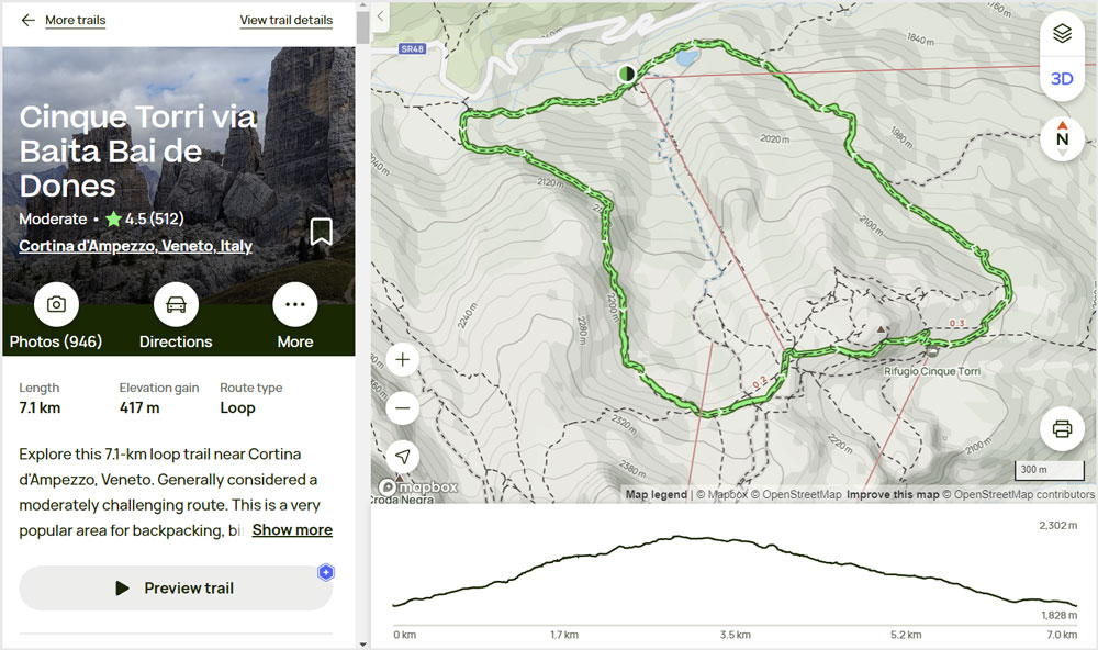 cinque torri trail map dolomites