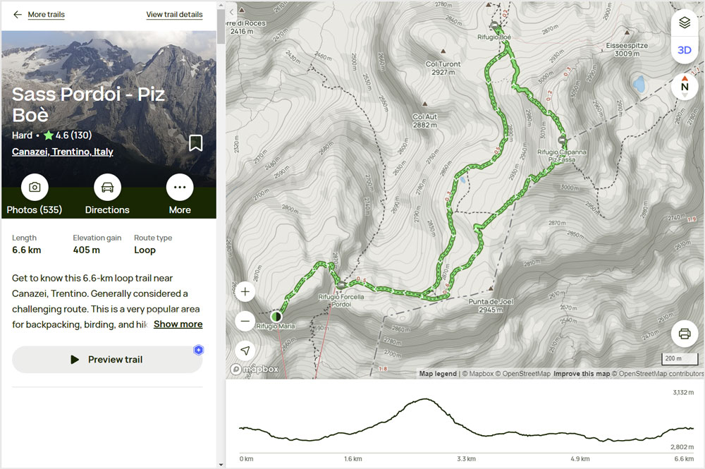 piz boe hiking trail map dolomites