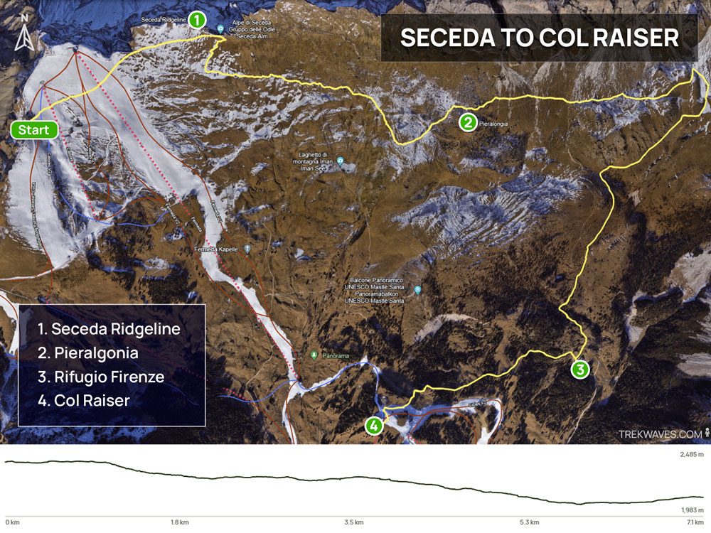 seceda col raiser hike map