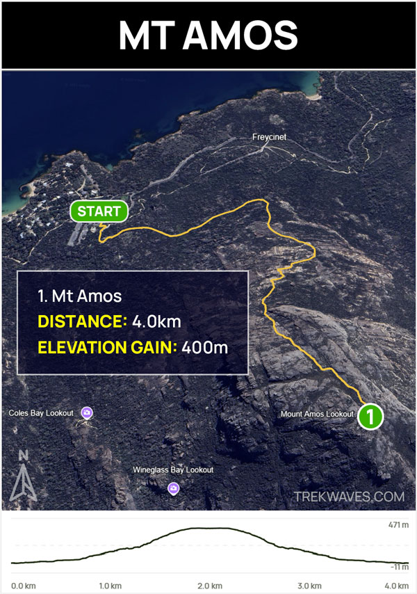 mt amos hiking trail map freycinet tasmania