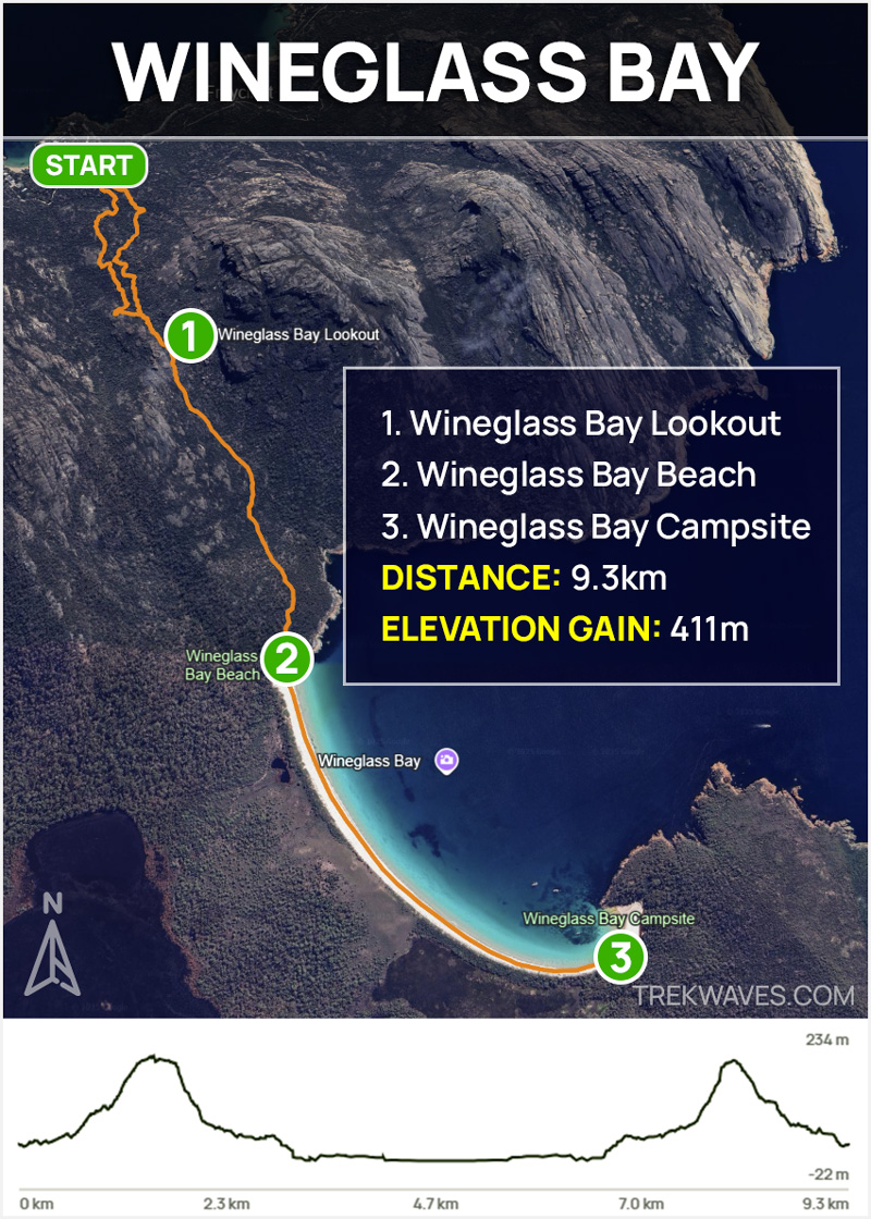 wineglass bay beach hike map freycinet national park