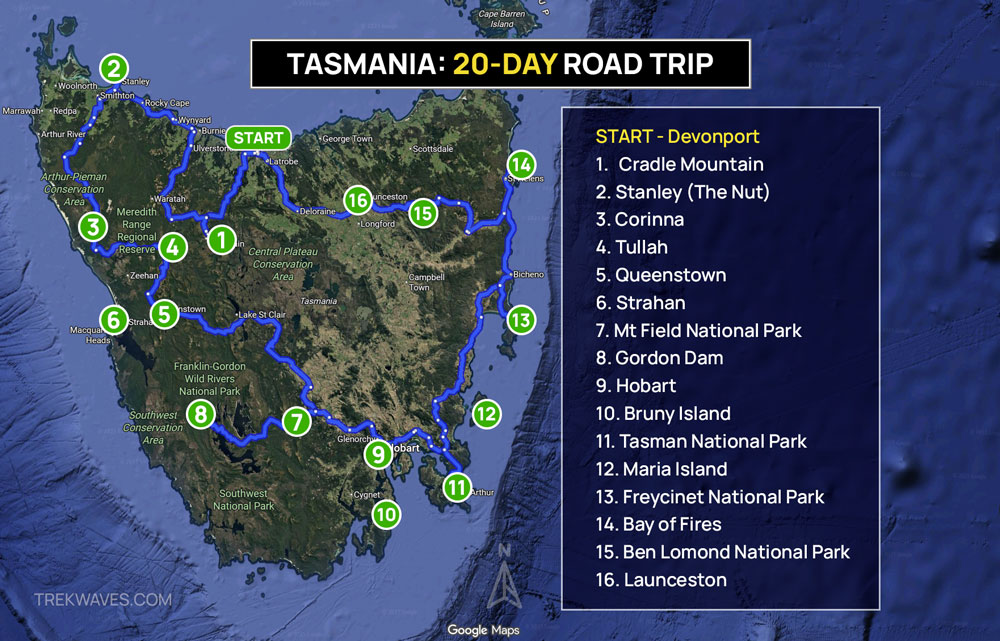 Tasmania Road Trip Map