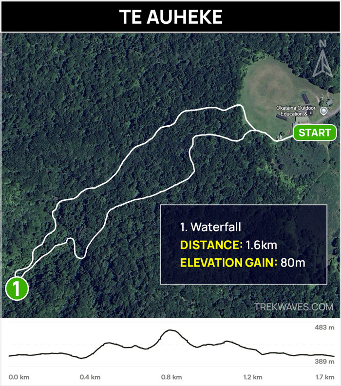 te auheke waterfall trail map New Zealand