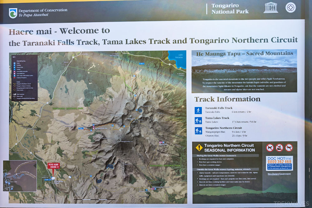 tama lakes via taranaki falls trail map tongariro national park